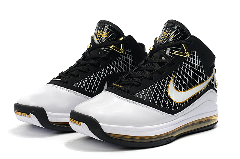 2020 Nike Lebron 7 Retro Black White Gold Basketball Shoes